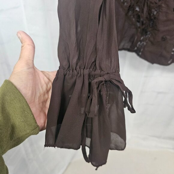 Kaelyn Max Blouse Brown Sheer Boho Lace Gypsy Hippie 1X - Picture 5 of 12